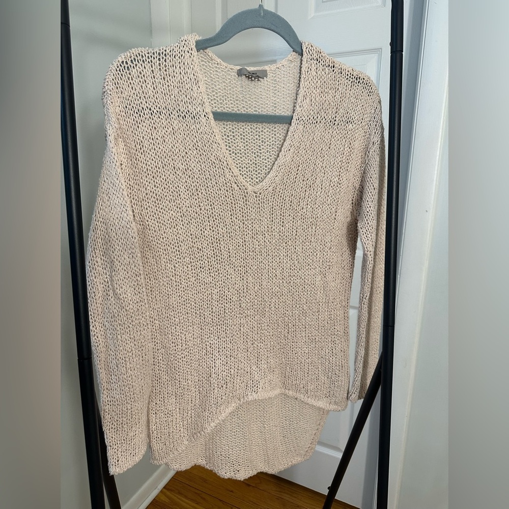 Helmut Lang Looped Cream V-Neck Sweater